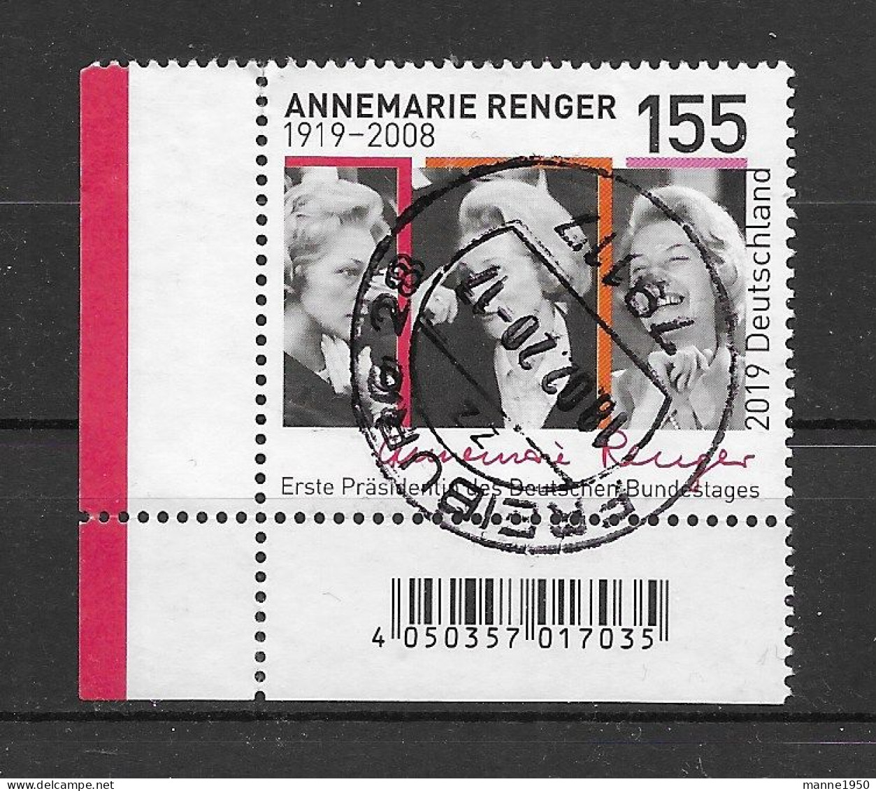 BRD/Bund 2019 Annemarie Renger Mi.Nr. 3499 Ecke Gestempelt - Usati