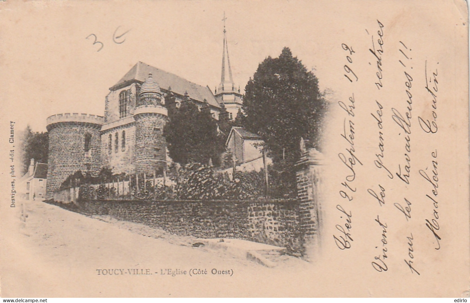 ****  89  ***   TOUCY VILLE  L'église Côté Ouest -- Précurseur Voyagé TB - Toucy