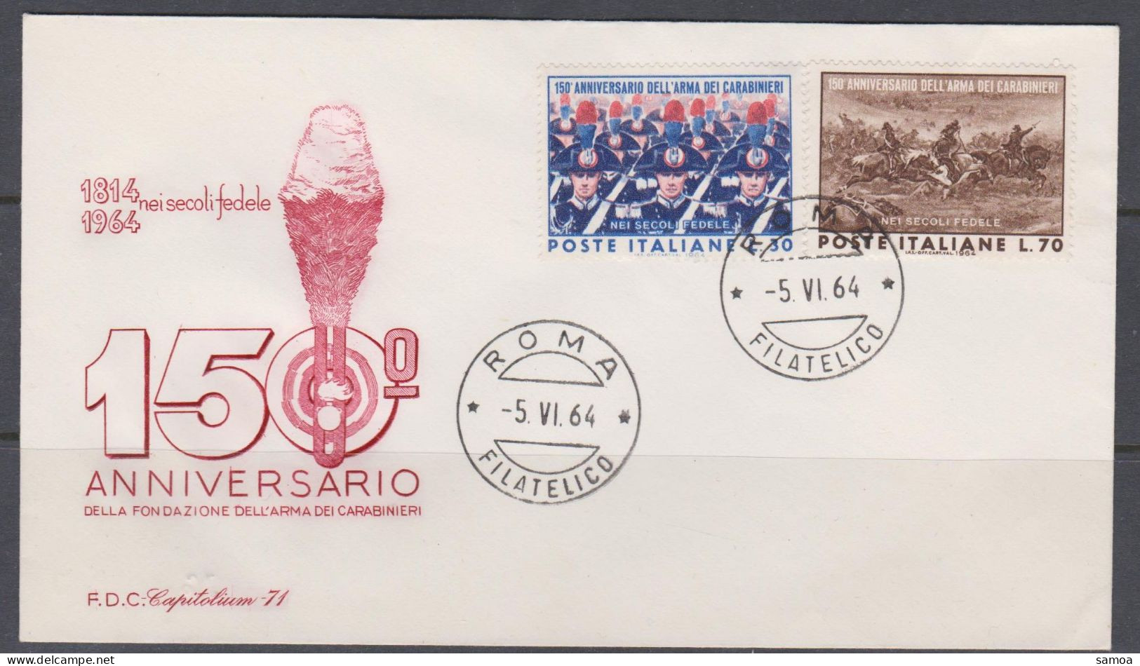 Italie FDC 1964 904-05 Corps Des Carabiniers Tableau De Albertis Charge De Pastrengo - FDC