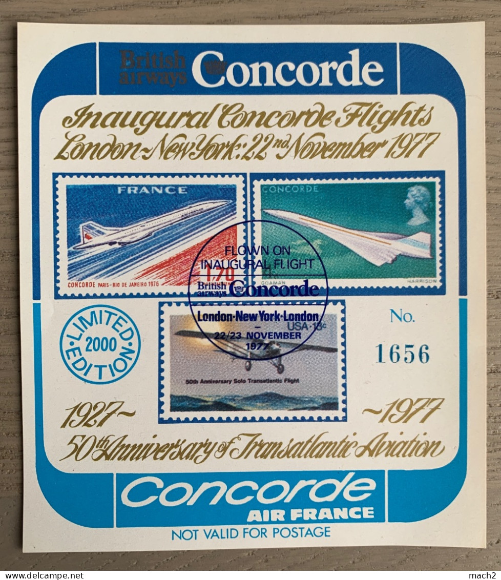 Vignette Concorde Vol Inaugural Londres New York Londres 22/23 November 1977 - Concorde