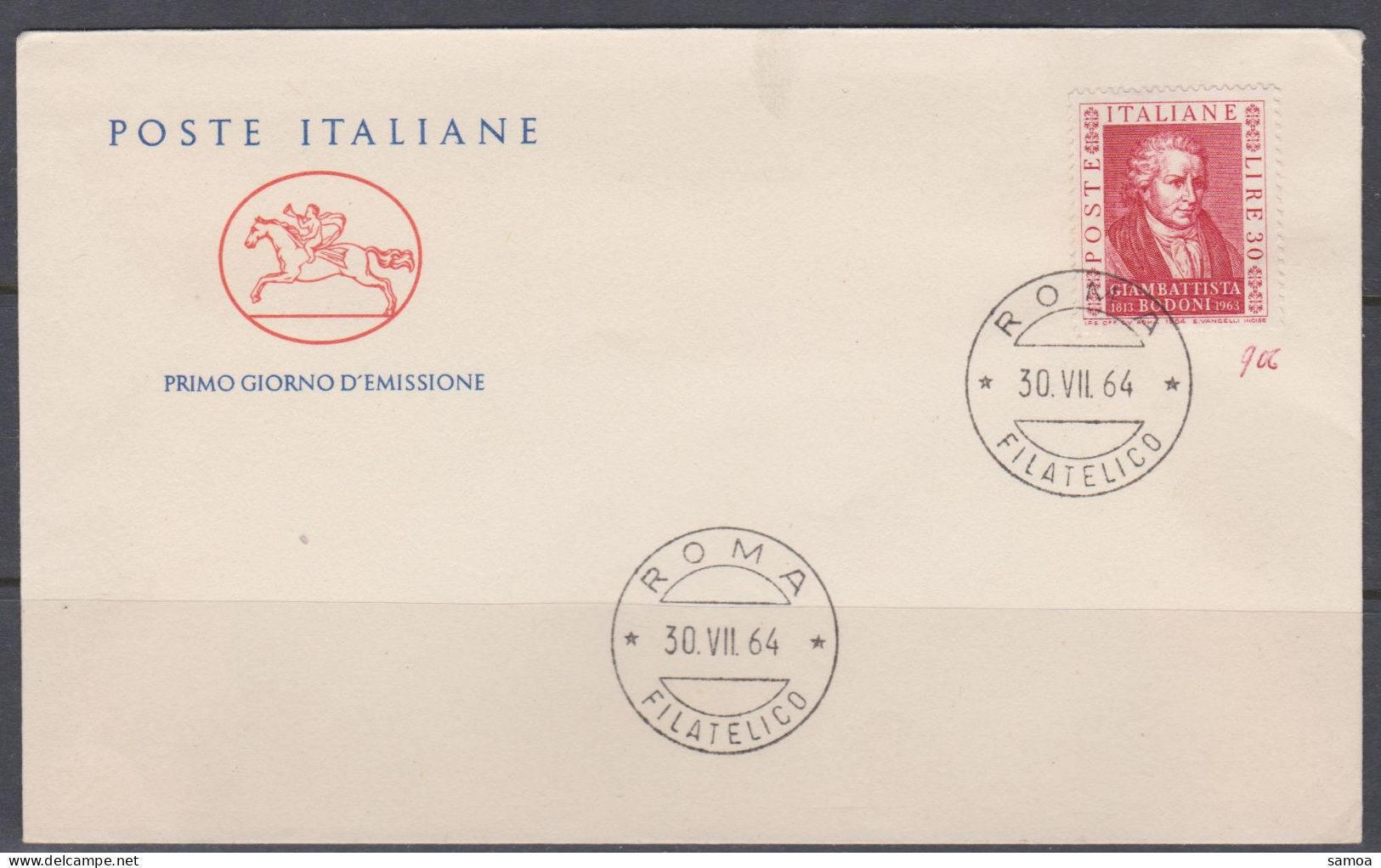 Italie FDC 1964 906 Imprimeur Giambattista Bodoni - FDC