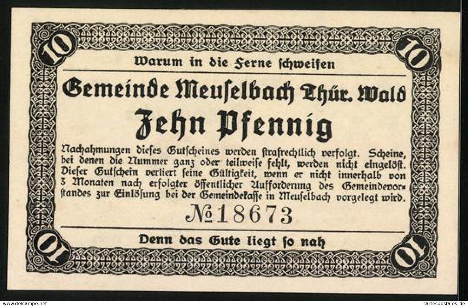 Notgeld Meuselbach /Thür. Wald 1920, 10 Pfennig, Aussichtsturm Auf Dem Berg  - [11] Emisiones Locales