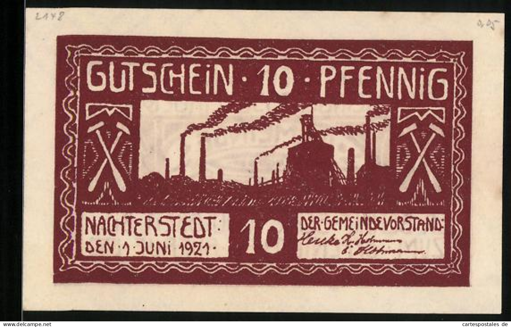 Notgeld Nachterstedt 1921, 10 Pfennig, Blick Auf Das Industriegebiet  - [11] Emisiones Locales