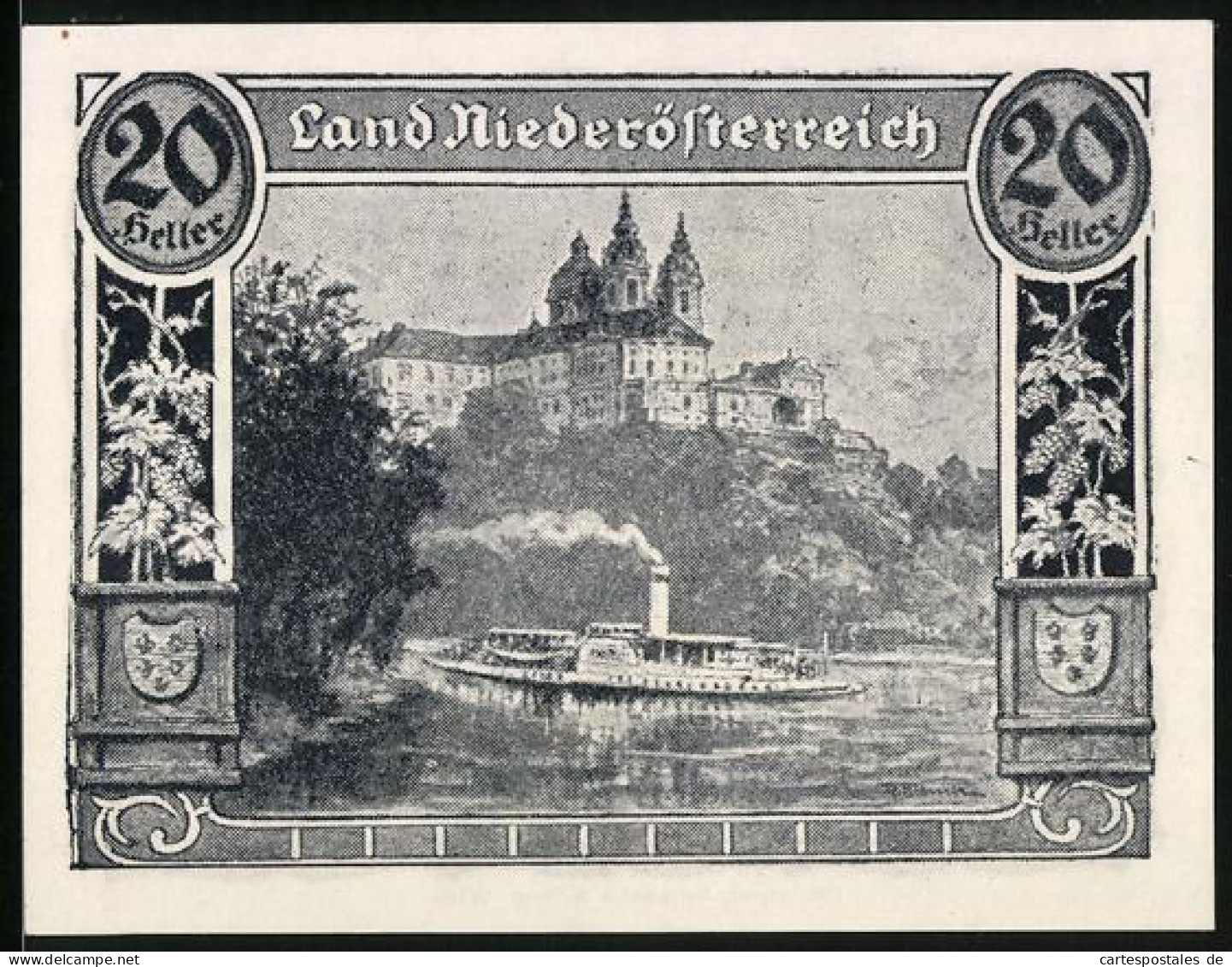 Notgeld Wien 1920, 20 Heller, Raddampfer Auf Dem Fluss An Einem Kloster  - Austria