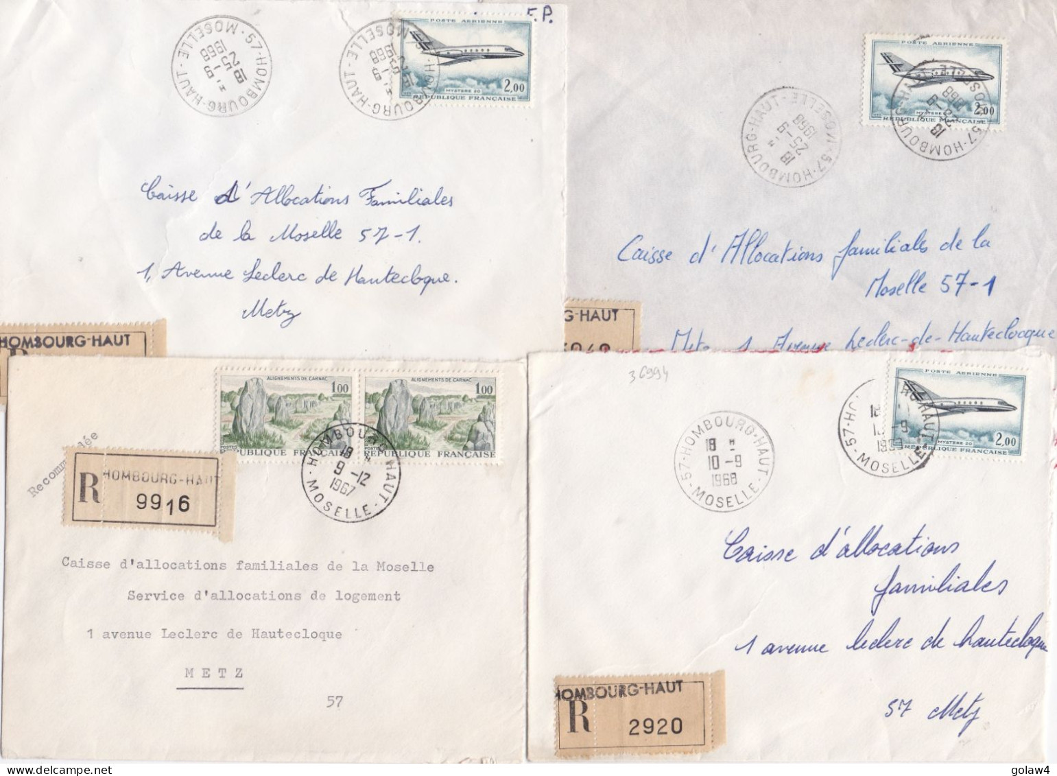 36994# LOT 8 LETTRES FRANCHISE PARTIELLE RECOMMANDE Obl HOMBOURG HAUT MOSELLE 1967 1968 Pour METZ 57 - Covers & Documents