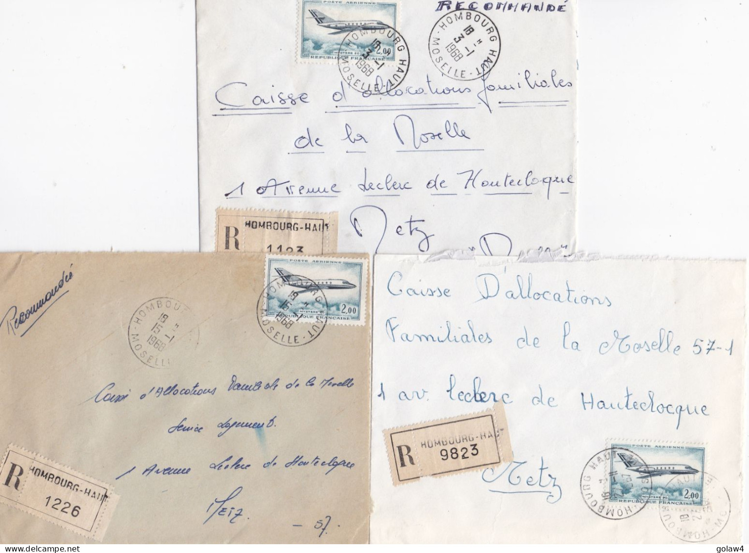 36994# LOT 8 LETTRES FRANCHISE PARTIELLE RECOMMANDE Obl HOMBOURG HAUT MOSELLE 1967 1968 Pour METZ 57 - Brieven En Documenten