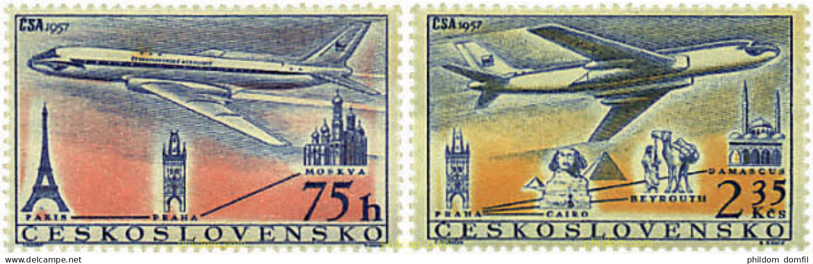 730298 MNH CHECOSLOVAQUIA 1957 NUEVAS LINEAS AEREAS - Nuovi