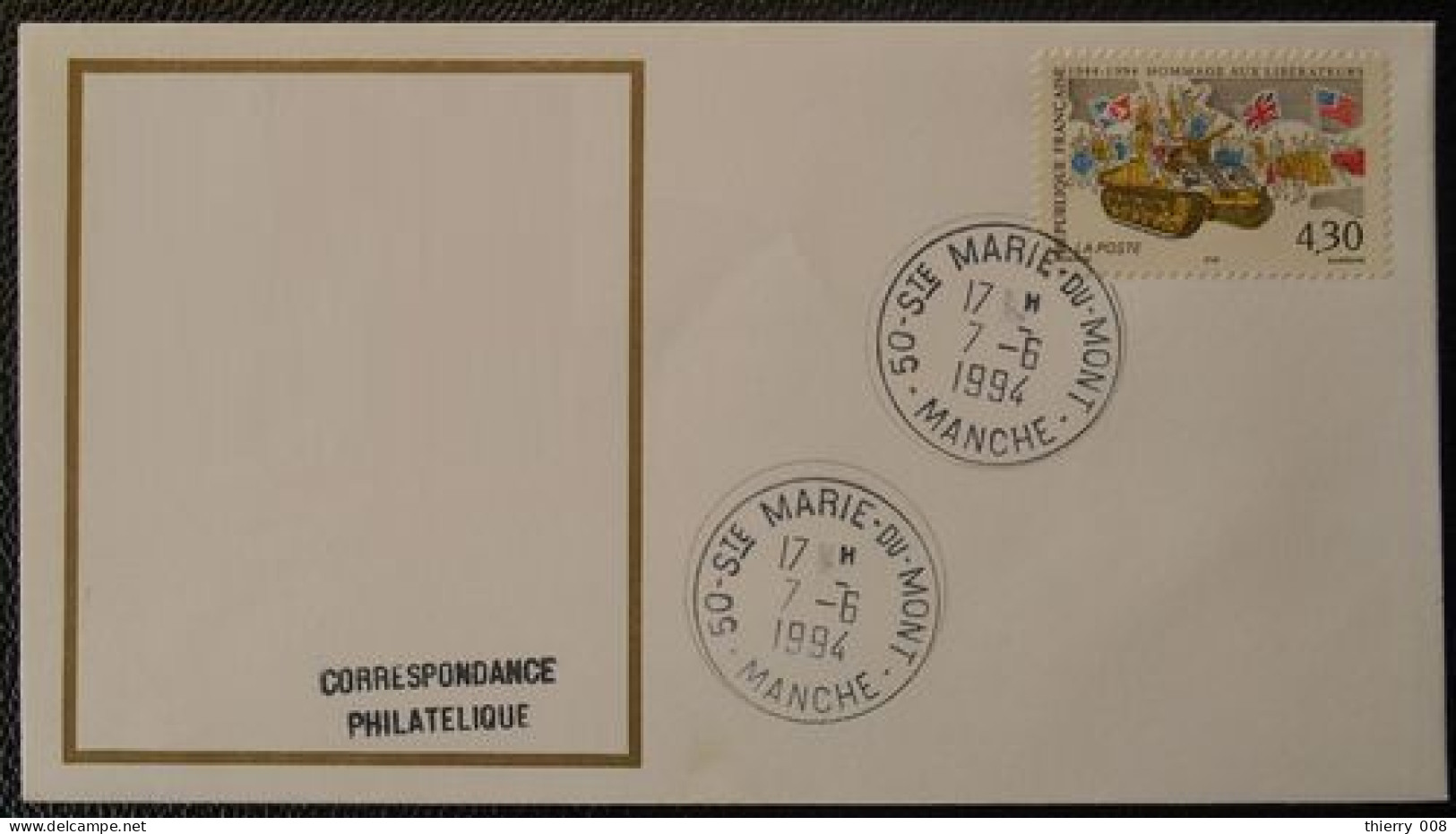 S113 Cachet Temporaire Sainte Marie Du Mont 50 Manche Débarquement 7 Juin 1994 - Matasellos Manuales