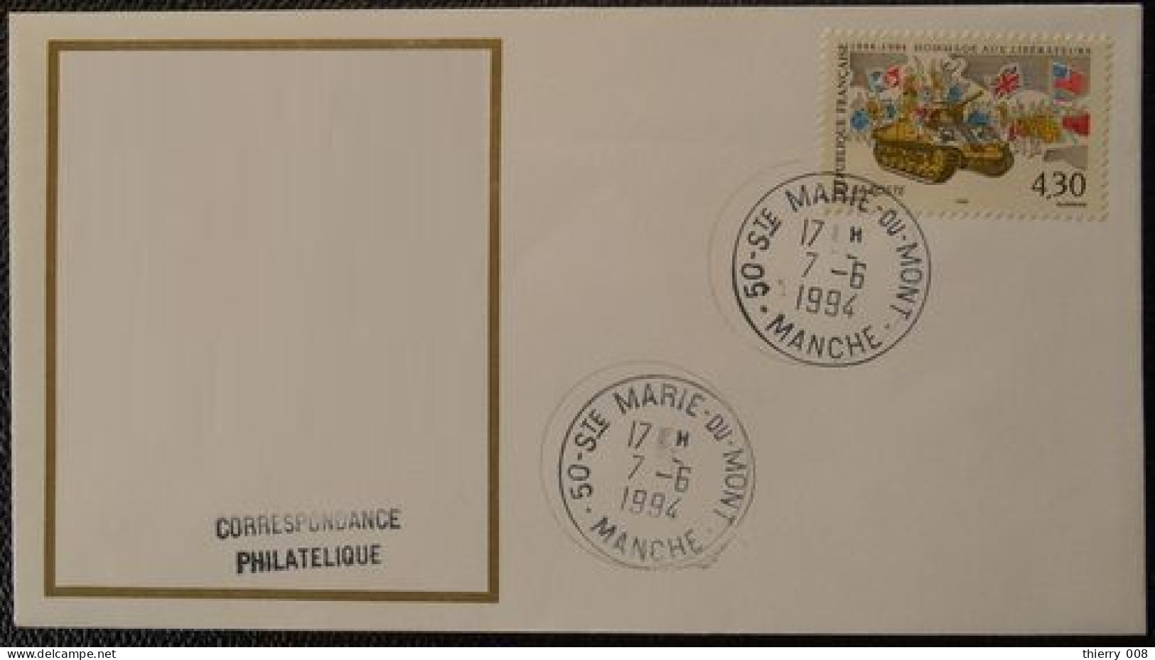 S115 Cachet Temporaire Sainte Marie Du Mont 50 Manche Débarquement 7 Juin 1994 - Matasellos Manuales