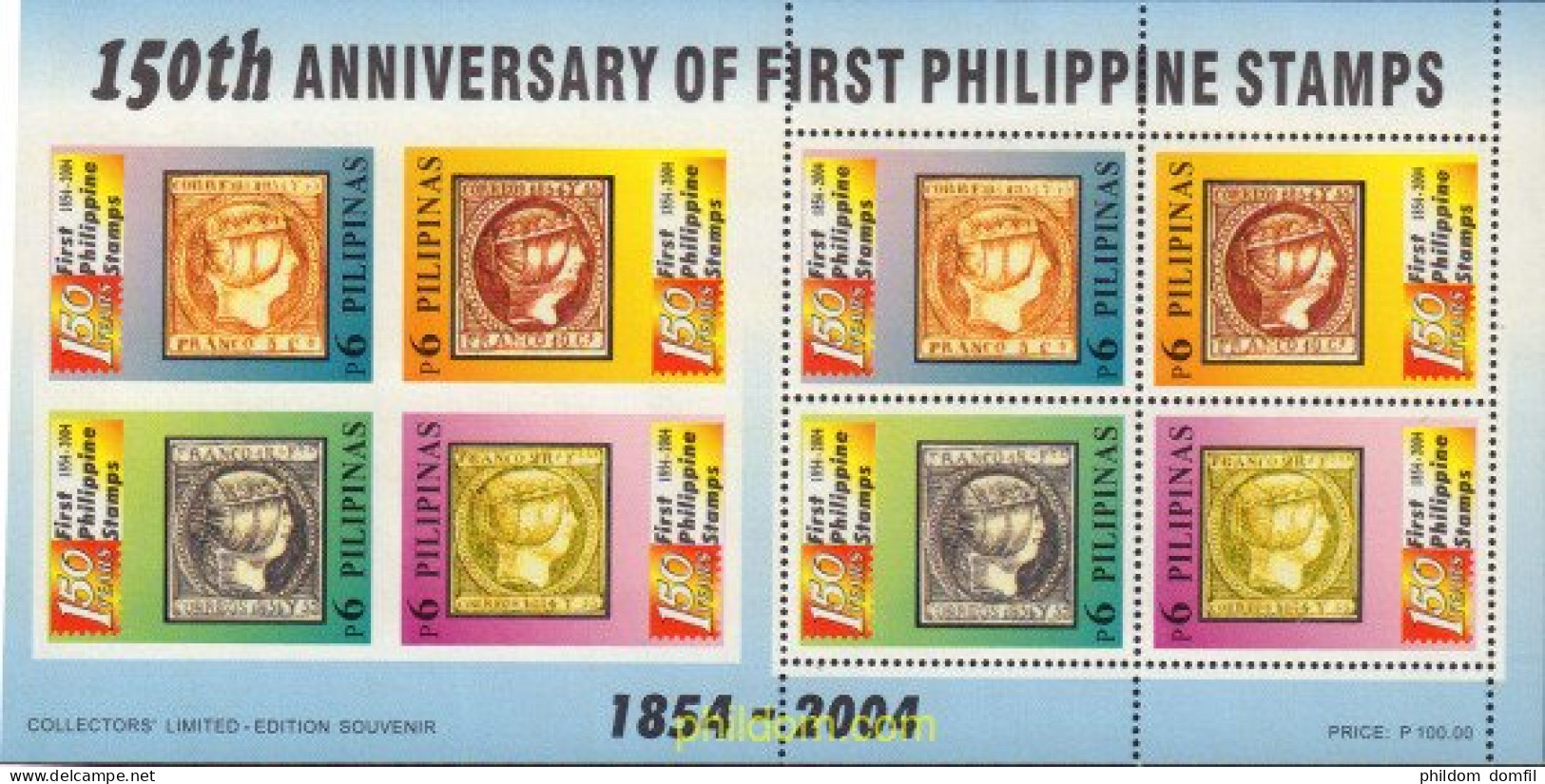 198136 MNH FILIPINAS 2004 150 ANIVERSARIO DE LOS PRIMEROS SELLOS FILIPINOS - Filippijnen