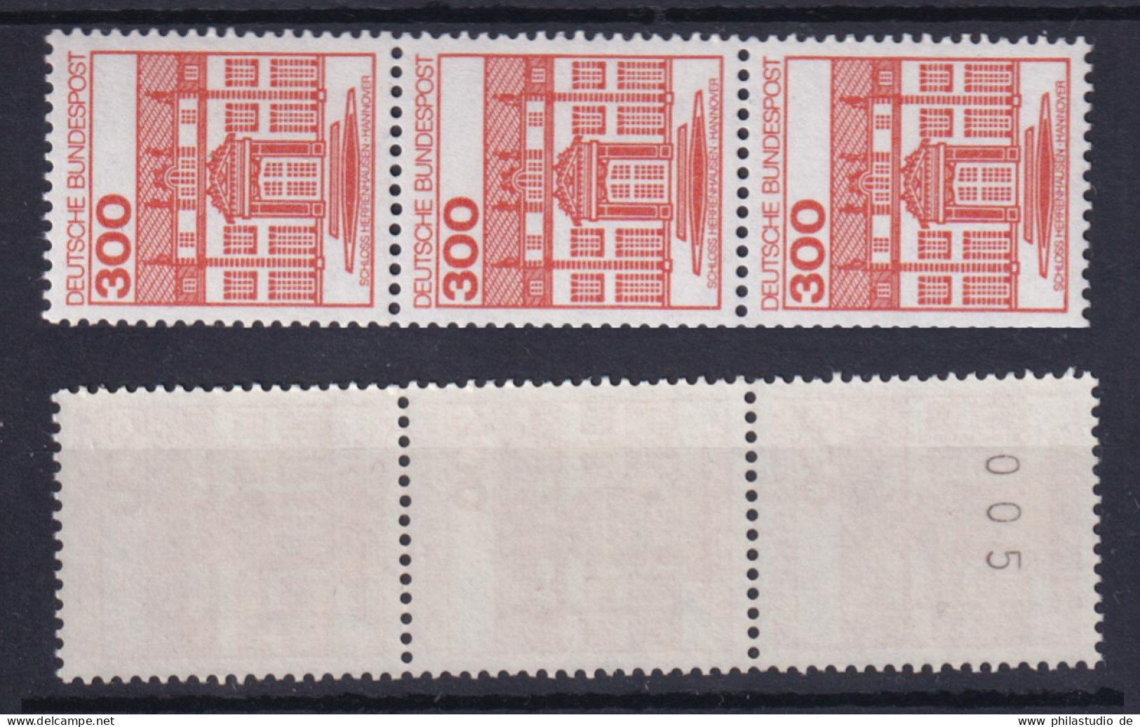 Bund 1143 RM 3er Streifen Mit Nr. 005 Burgen+Schlösser 300 Pf Postfrisch - Roulettes
