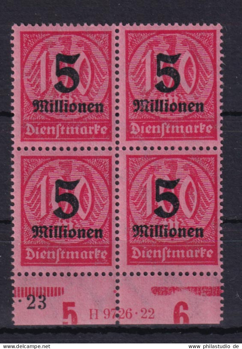 Deutsches Reich Dienst D 98 Unterrand 4er Block HAN 5 Mio M Auf 100 M Postfrisch - Dienstmarken