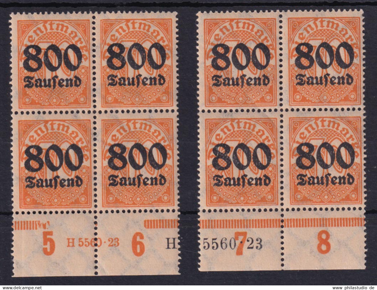Deutsches Reich 2x Dienst D 95 Unterrand 4er Block 800 Tsd (M) Auf 30 Pf ** - Dienstzegels