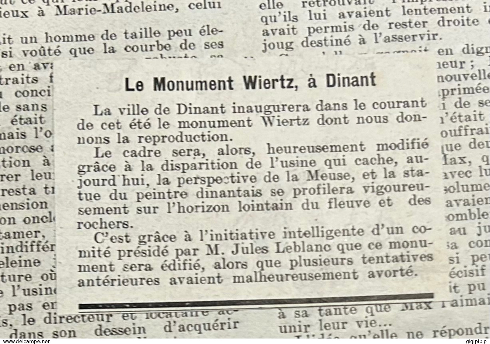 1908 PATI MONUMENT WIERTZ, A DINANT Jules Leblanc - Collections