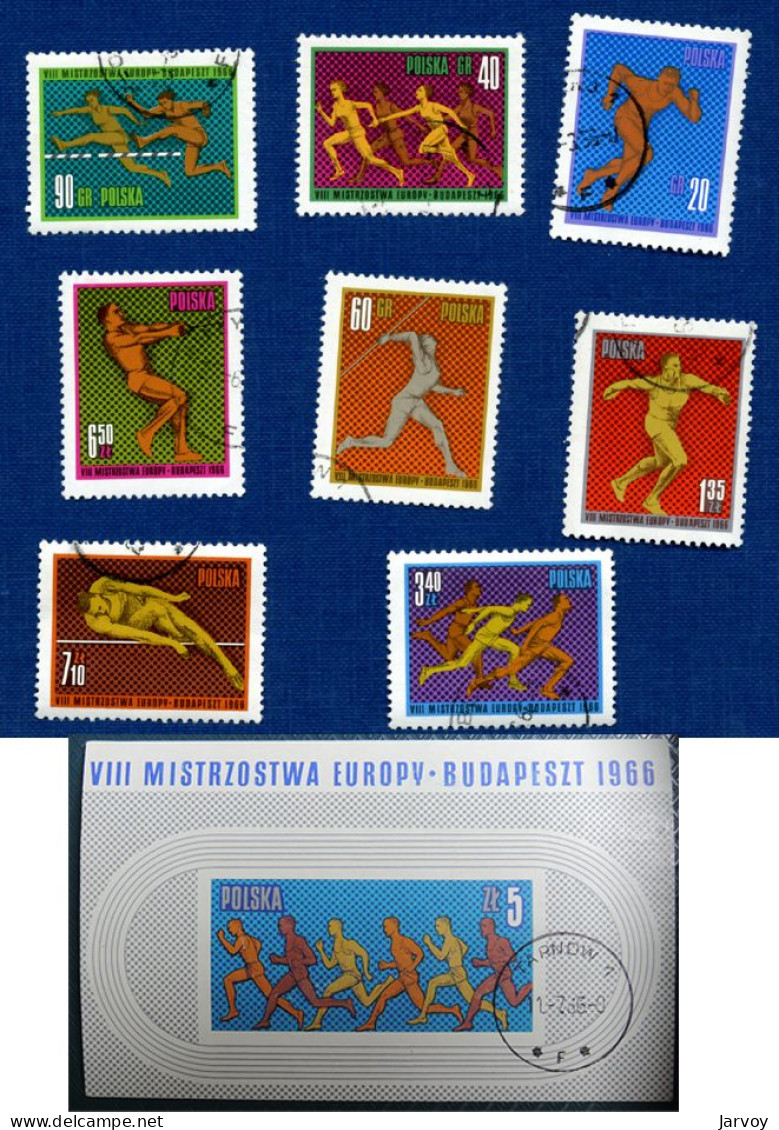 Pologne (Poland) 1966, Sport, Championnats D'Europe D'athletisme, Y&T 1531-38+BF45 (o) - Used Stamps