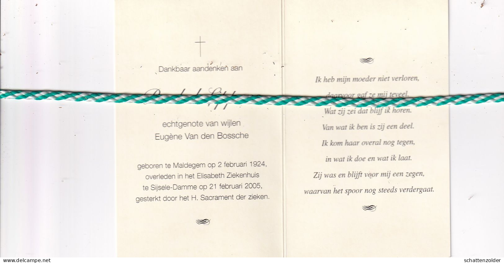 Rachel Lippens-Van Den Bossche, Maldegem 1924, Sijsele-Damme 2005. Foto - Obituary Notices