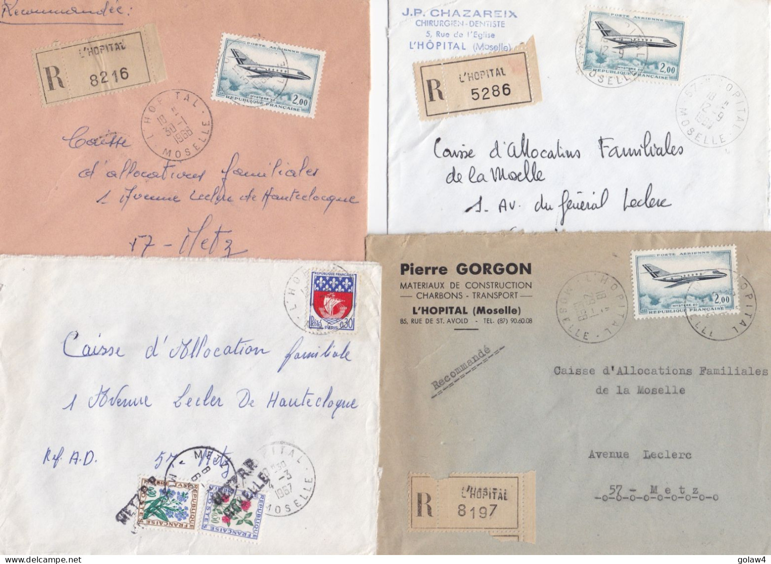 36996# LOT 17 LETTRES FRANCHISE PARTIELLE RECOMMANDE Obl L'HOPITAL MOSELLE 1967 1968 Pour METZ 57 - Covers & Documents