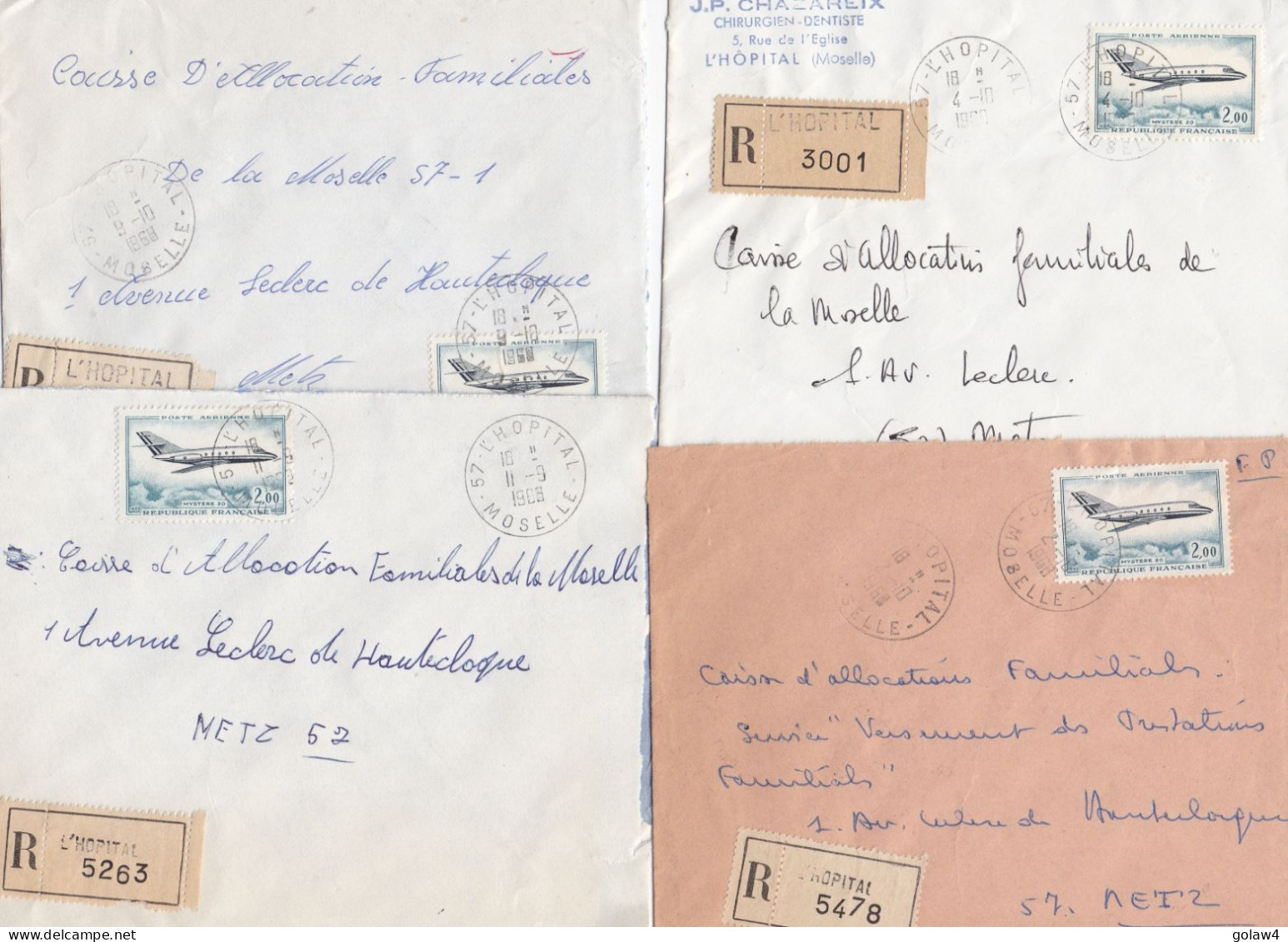 36996# LOT 17 LETTRES FRANCHISE PARTIELLE RECOMMANDE Obl L'HOPITAL MOSELLE 1967 1968 Pour METZ 57 - Covers & Documents