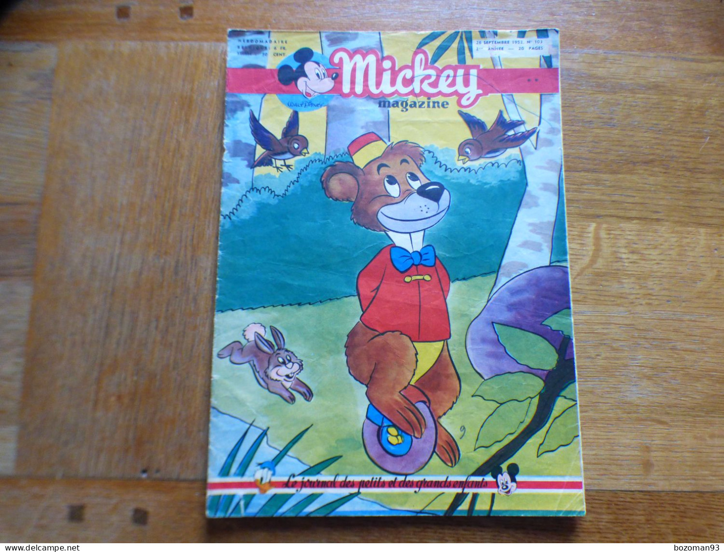 JOURNAL MICKEY BELGE  N° 103 Du 26/09/1952  COVER  BONGO LE PETIT OURS + PINOCCHIO - Journal De Mickey