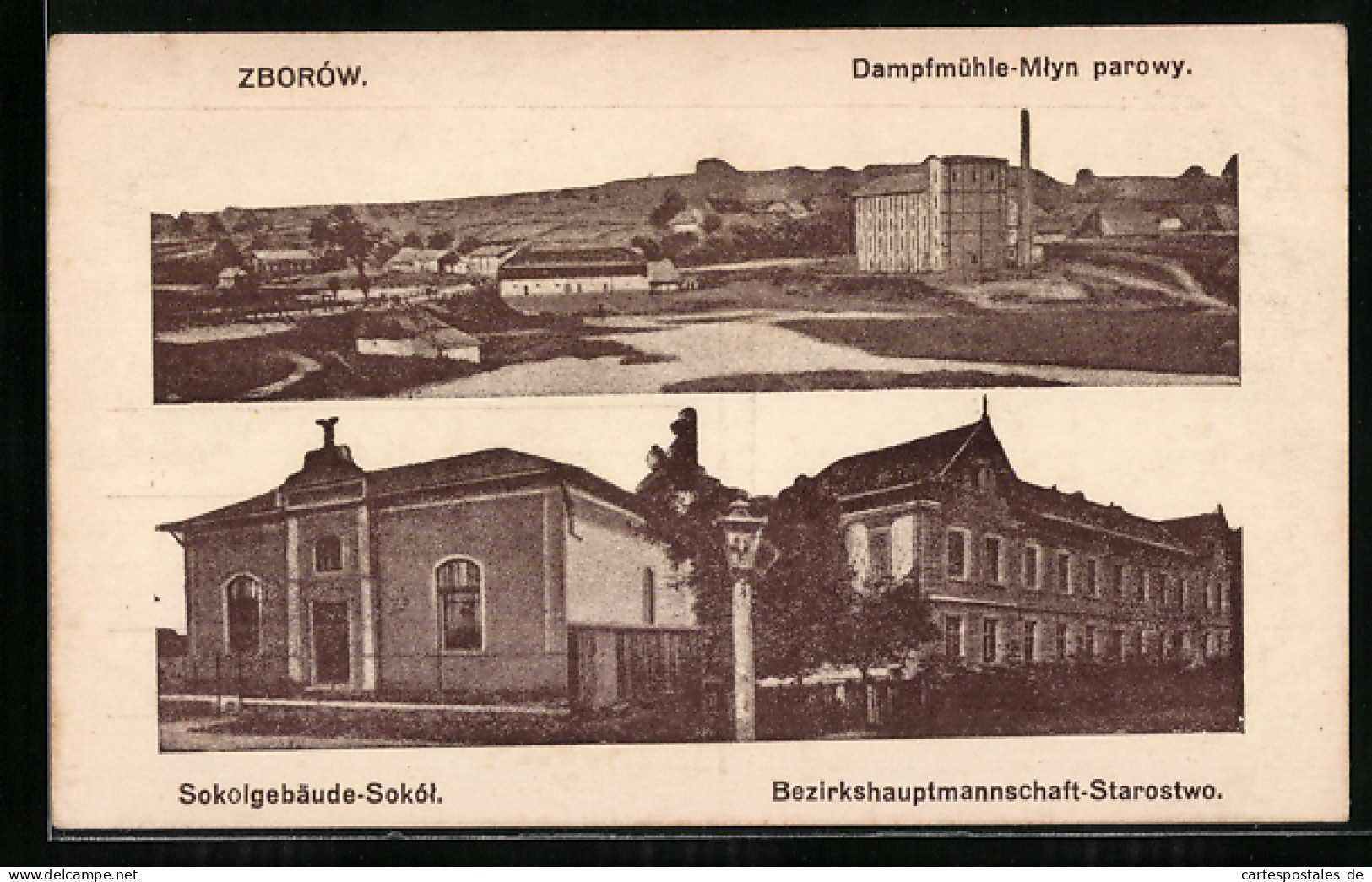 AK Zborów, Dampfmühle, Sokolgebäude, Bezirkshauptmannschaft  - Oekraïne