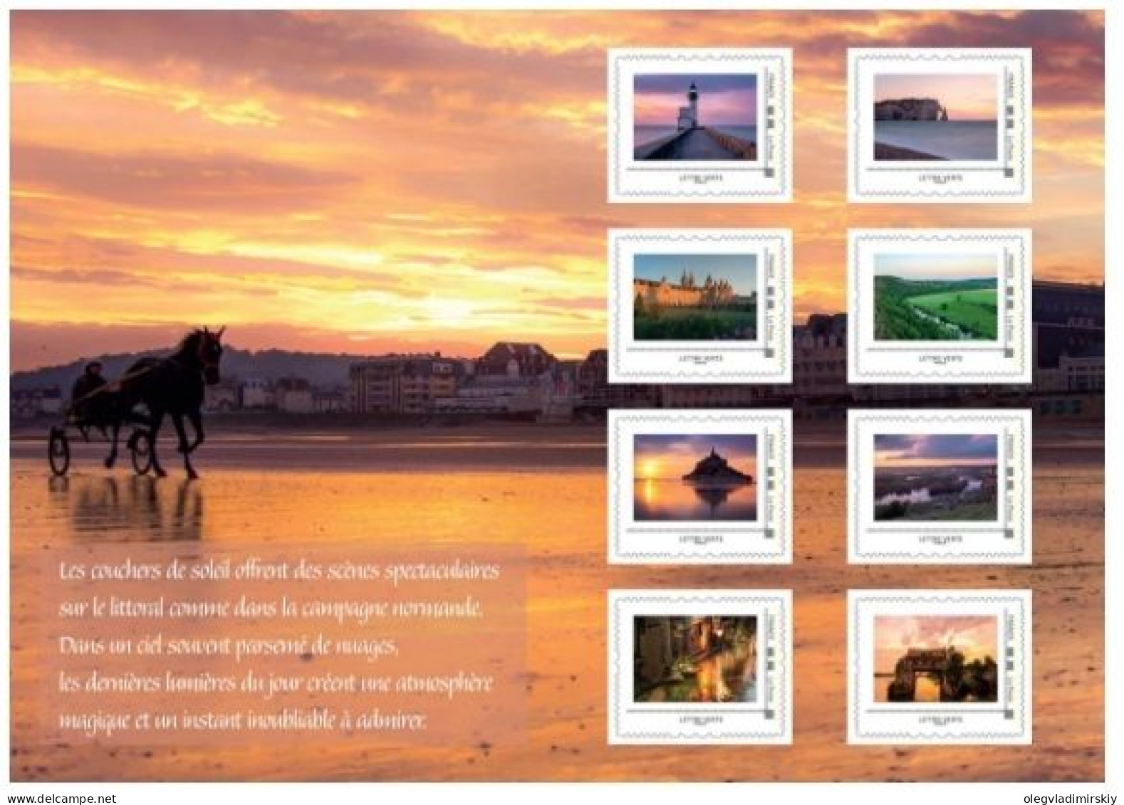 France 2024 Normandy Sunsets Lighthouse Castles Towns Sea Shore Set Of 8 Stamps In Block / Booklet MNH - Leuchttürme