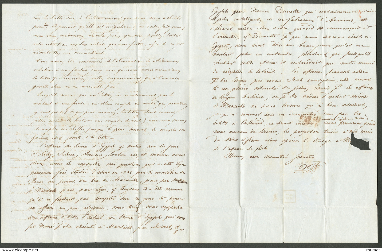 No 4 + 6, Obl Grille Sur Lettre Avec Cad D'essai Octogonal  De Lyon 4 Mars 51, Recommandée Pour Marseille, Pièce Superbe - 1849-1850 Ceres