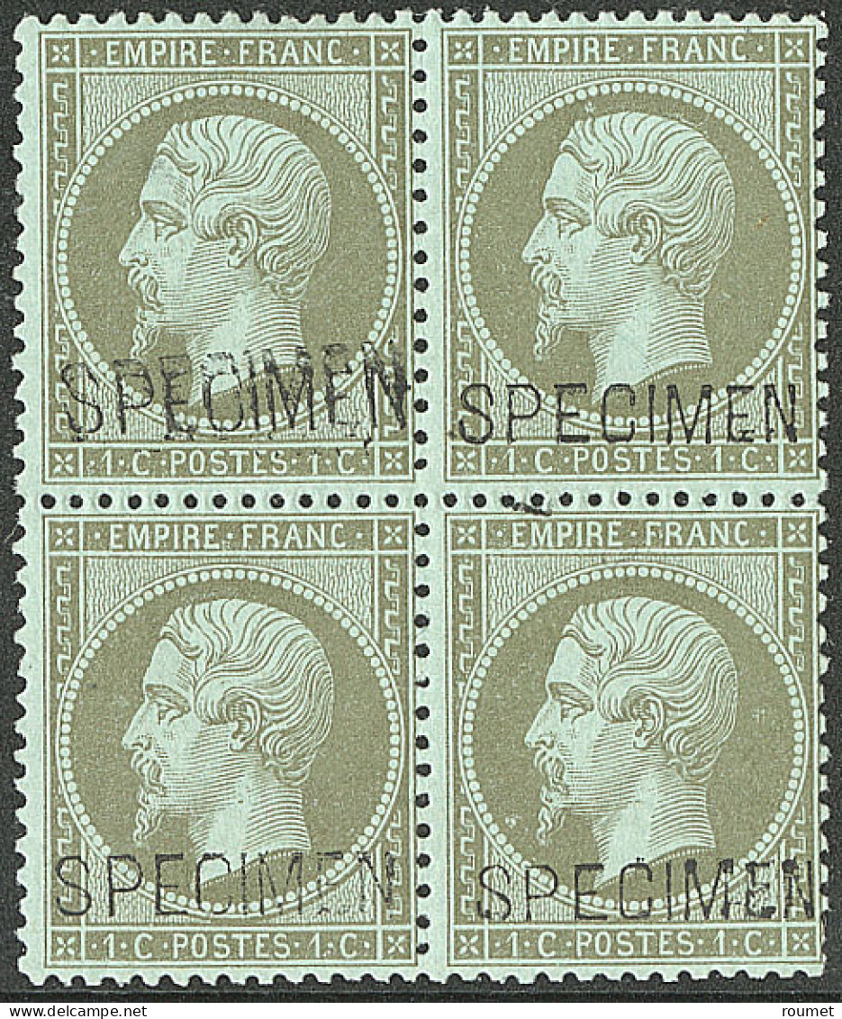 * Specimen. No 19f, Bloc De Quatre (un Ex **) Dont Un Ex Surcharge Doublée. - TB - 1862 Napoléon III