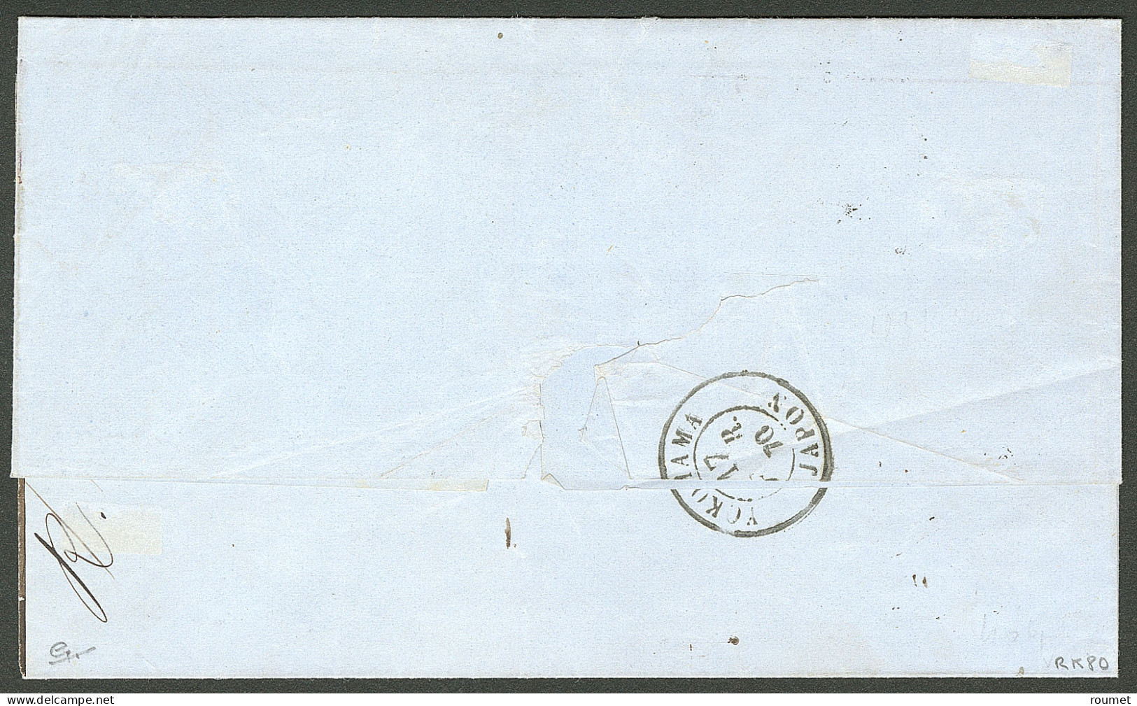 EMPIRE LAURE.Lettre.  Pour Yokohama. No 32 Obl Ancre, Sur Lettre Avec Cad Octog. "Marseille Paq.Fr. M N°1" De Déc 69, Ar - 1863-1870 Napoléon III Con Laureles