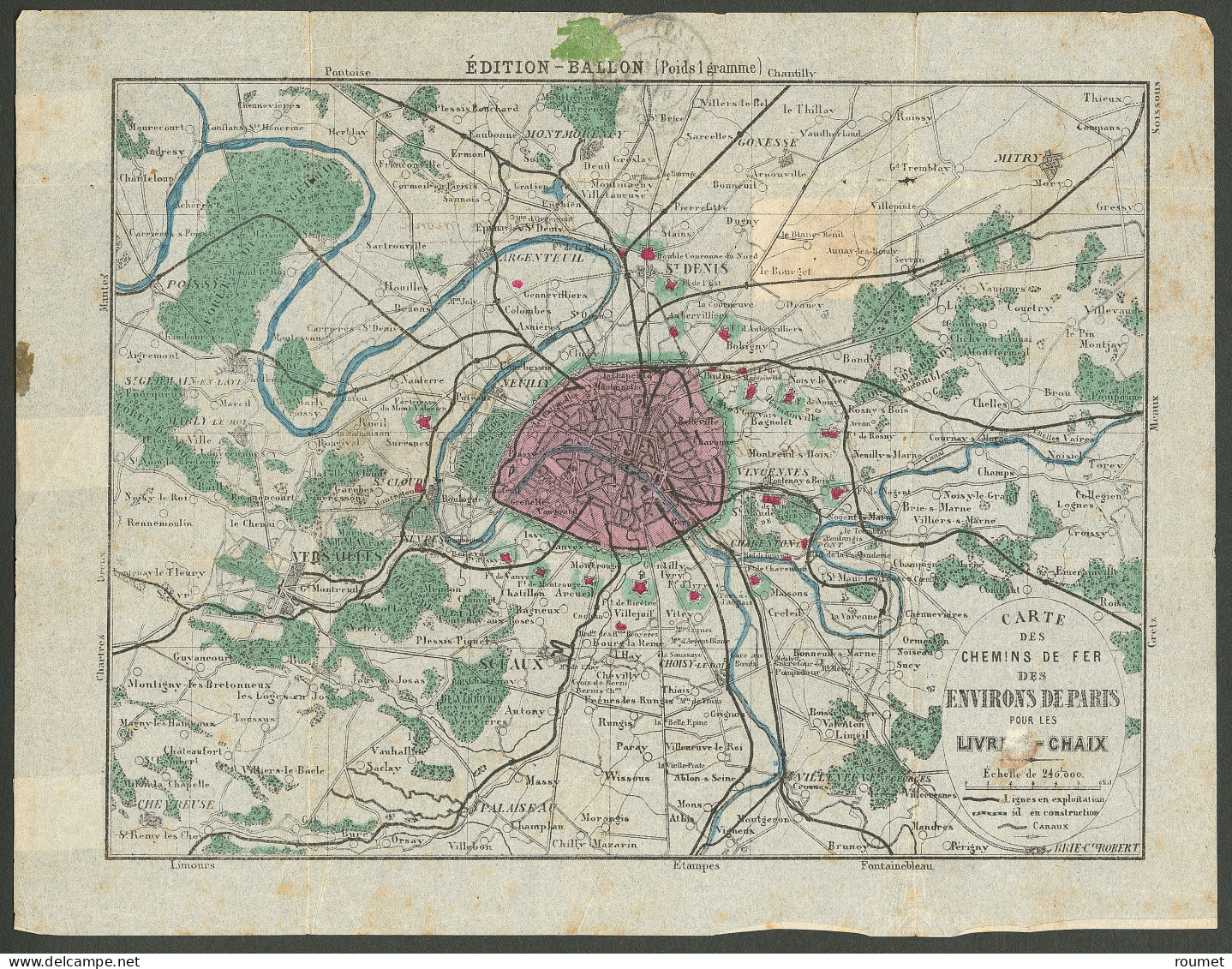 Plan De Paris Acheminé Par Le Ballon "Le Newton". Supplément De La Gazette Des Absents Afft No 37 (def) Obl Gc 2793, à C - 1870 Belagerung Von Paris