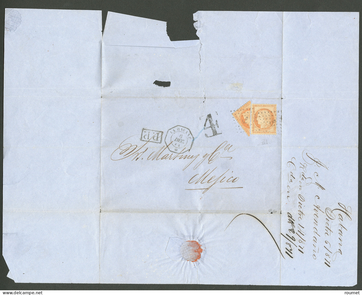 Afft à 60cts, 2 émissions. No 31 Coupé En Diagonale + 38, Obl Ancre Sur Lettre Au Tarif Inter-Antilles De La Havane Pour - 1863-1870 Napoleon III With Laurels