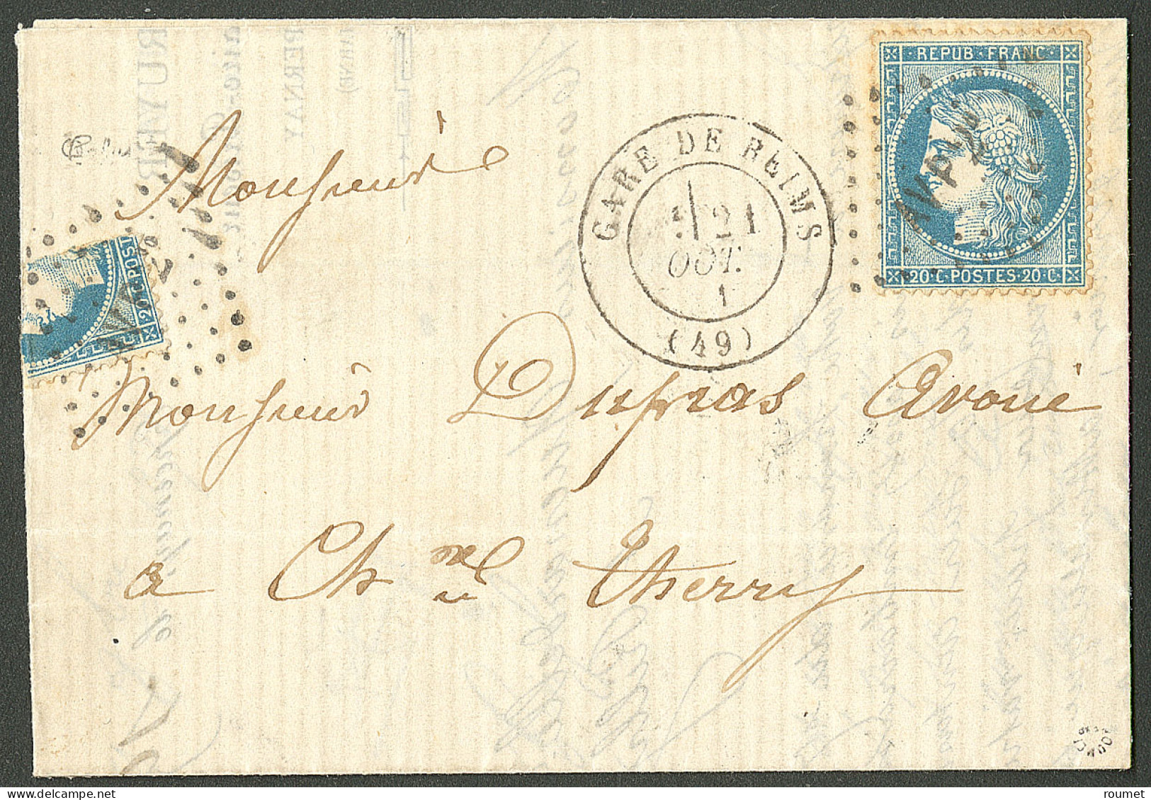 Quart Du No 37 + 37, Obl Ambulant "AVP 2°", Sur Lettre Avec Cad Gare De Reims 21 Oct 71, Exceptionnelle Association Et 1 - 1870 Siege Of Paris