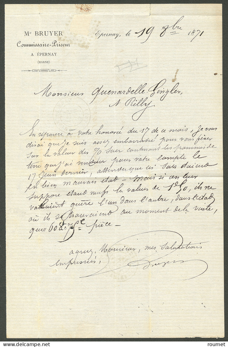 Quart Du No 37 + 37, Obl Ambulant "AVP 2°", Sur Lettre Avec Cad Gare De Reims 21 Oct 71, Exceptionnelle Association Et 1 - 1870 Siège De Paris