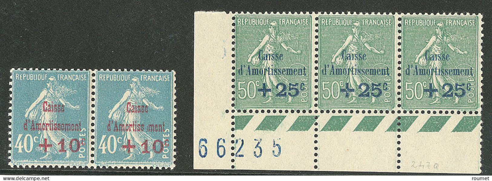 * Caisse D'amortissement. Variétés. Nos 246a Paire, 247a Bande De Trois Cdf. - TB - Altri & Non Classificati