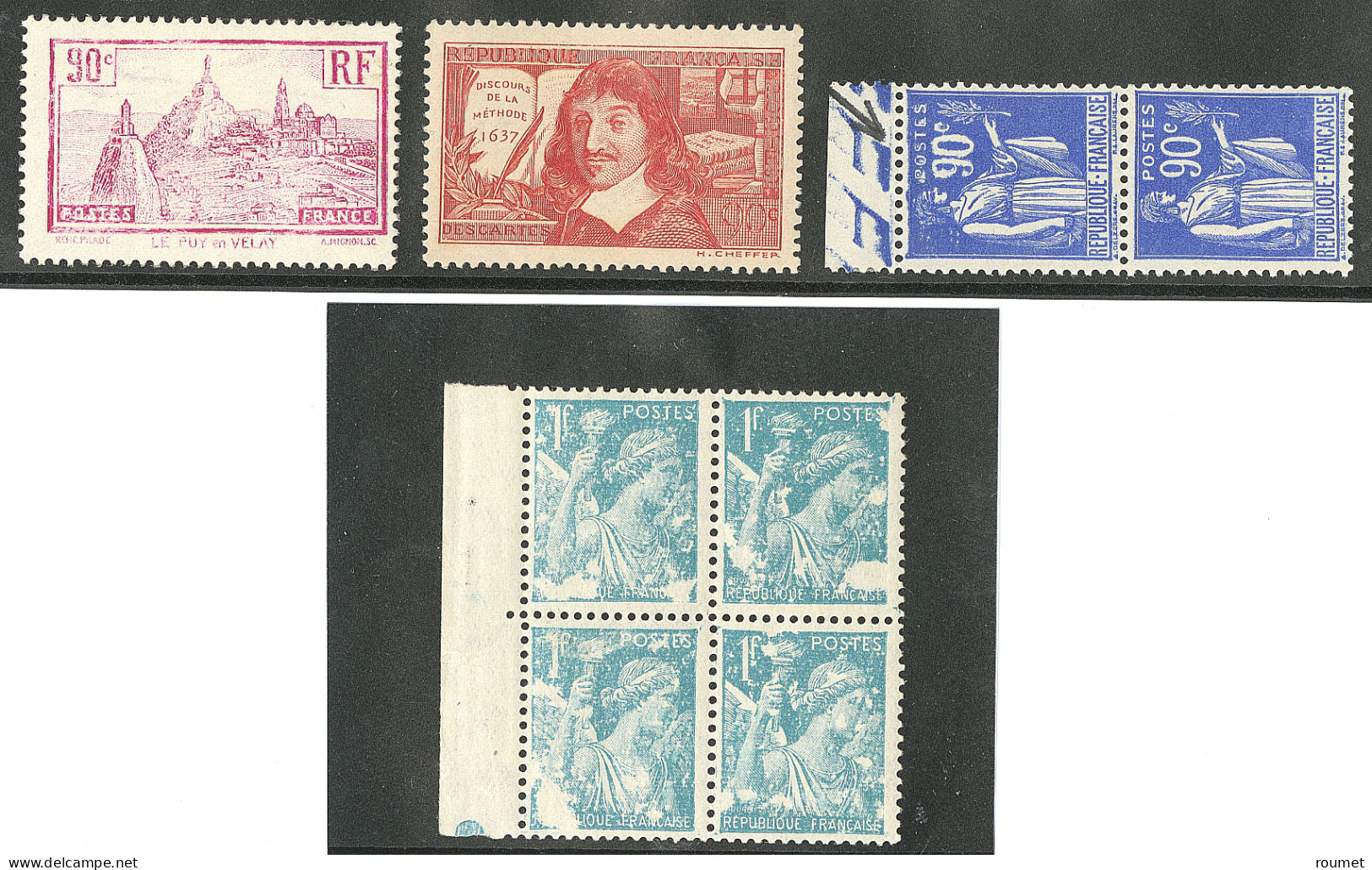 **  Variétés. Nos 290a*, 342*, 368d Paire Verticale Bdf, 650c Bloc De Quatre Bdf. - TB (N°SM) - Otros & Sin Clasificación