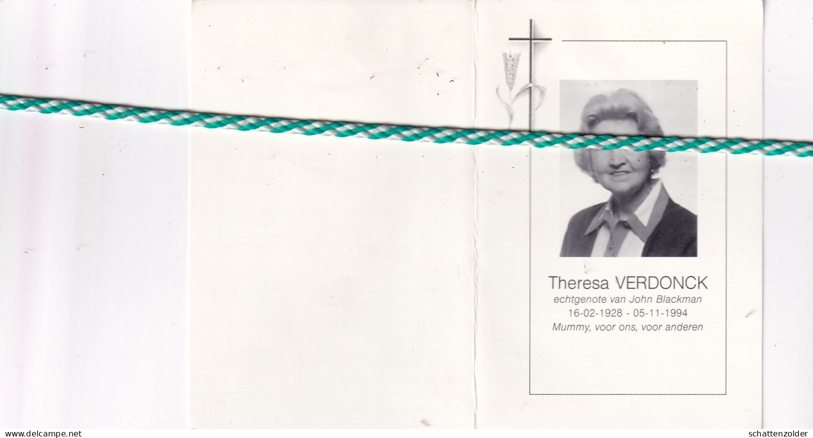 Theresa Verdonck-Blackman, Rijkevorsel 1928, Antwerpen 1994. Foto - Obituary Notices