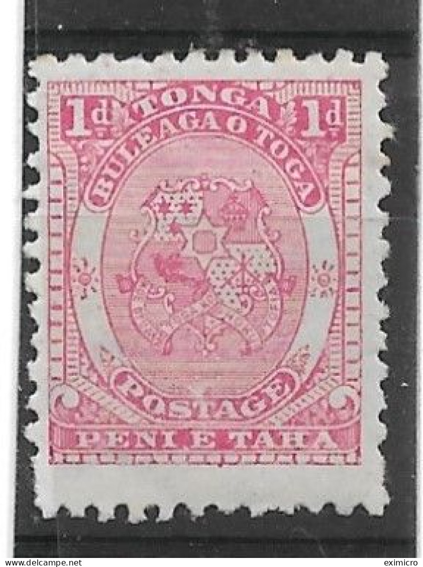 TONGA 1892 1d BRIGHT ROSE SG 10a LIGHTLY MOUNTED MINT Cat £20 - Tonga (...-1970)