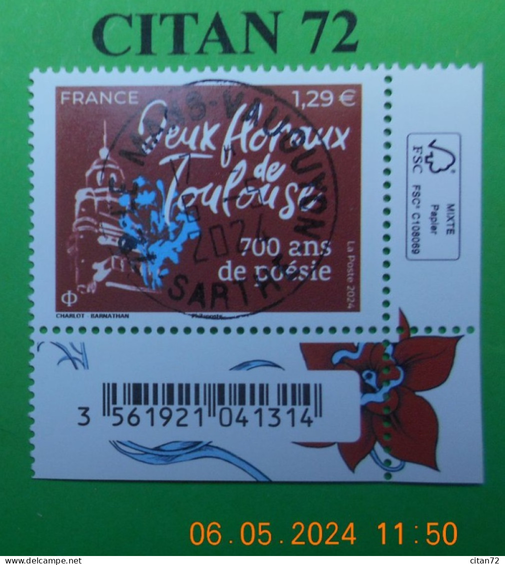 FRANCE 2024    JEUX  FLORAUX  DE  TOULOUSE 700  ANS  DE  POESIE   NEUF  OBLITERE  COIN DE FEUILLE - Used Stamps