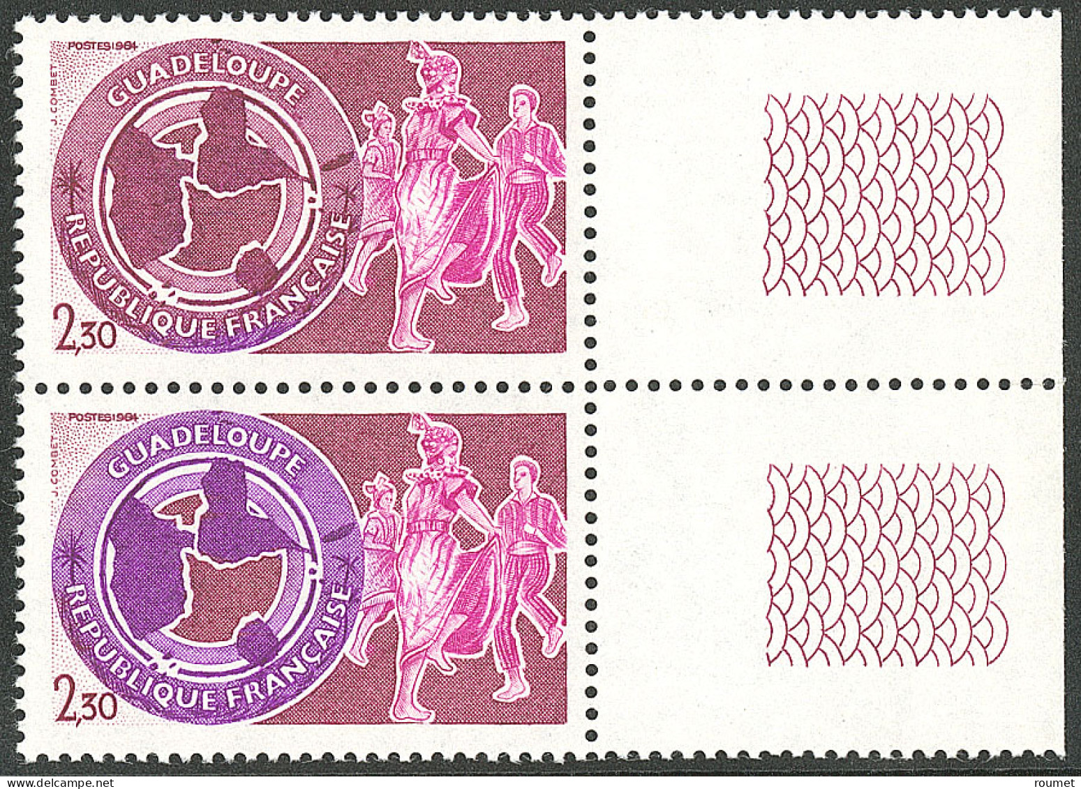 **  Guadeloupe, Rose Et Brun, Sans Le Violet. No 2305a, En Paire Verticale Bdf Avec Normal. - TB (N°et Cote SM) - Sonstige & Ohne Zuordnung