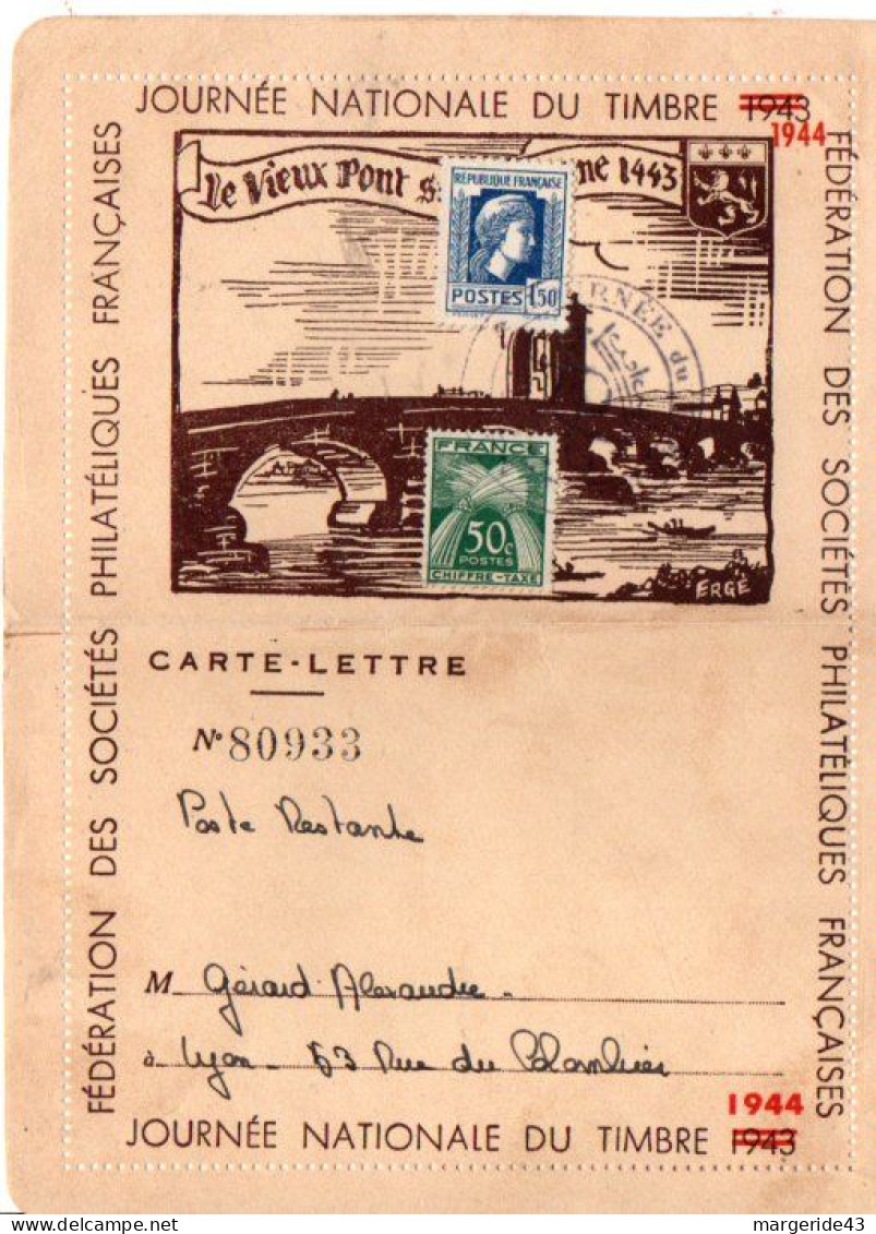 JOURNEE DU TIMBRE 1944 - Commemorative Postmarks