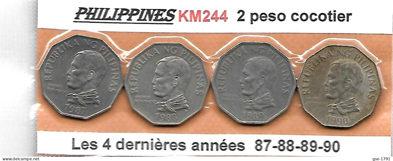 PHILIPPINES  2 PESOS Cocotier  KM 244 , Les 4 Dernières  Années  1987 à 1990,  TTB - Philippines