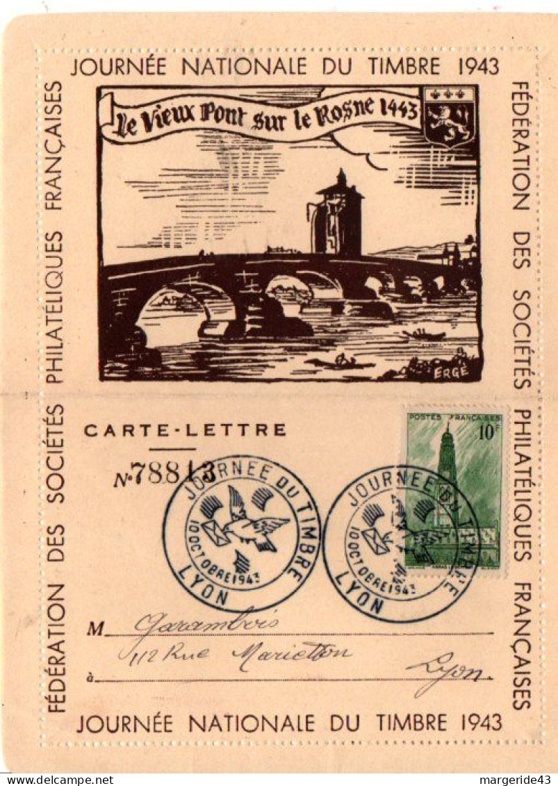 JOURNEE DU TIMBRE 1943 LYON - Bolli Commemorativi