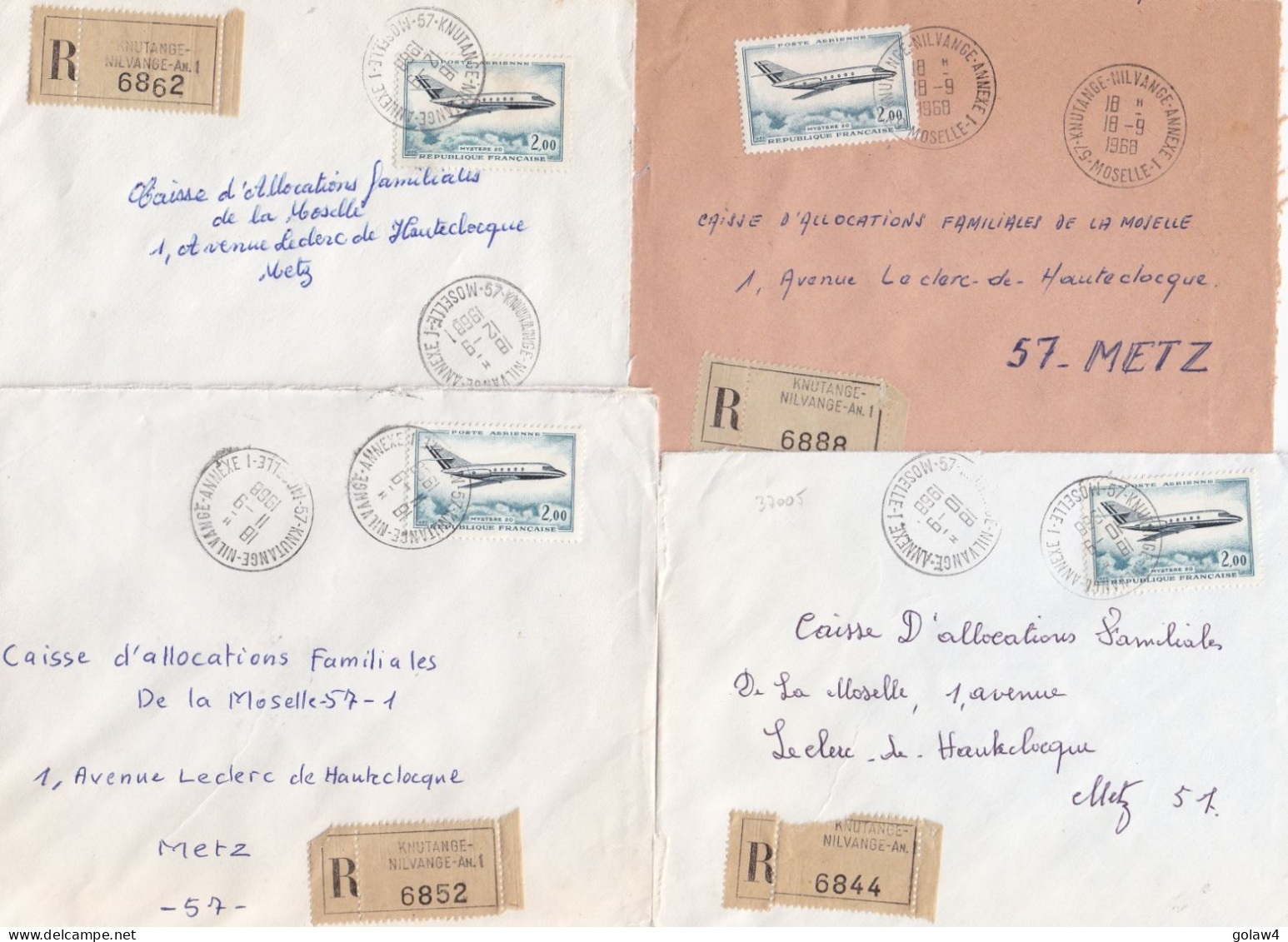 37005# LOT 14 LETTRES FRANCHISE PARTIELLE RECOMMANDE Obl KNUTANGE NILVANGE ANNEXE 1  KONACKER MOSELLE 1967 1968 METZ 57 - Covers & Documents