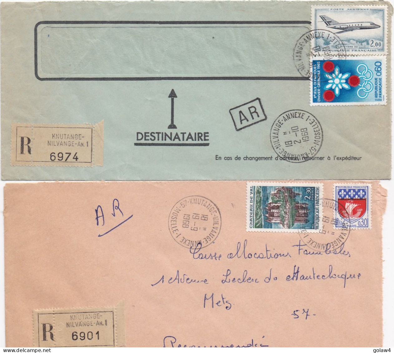 37005# LOT 14 LETTRES FRANCHISE PARTIELLE RECOMMANDE Obl KNUTANGE NILVANGE ANNEXE 1  KONACKER MOSELLE 1967 1968 METZ 57 - Covers & Documents