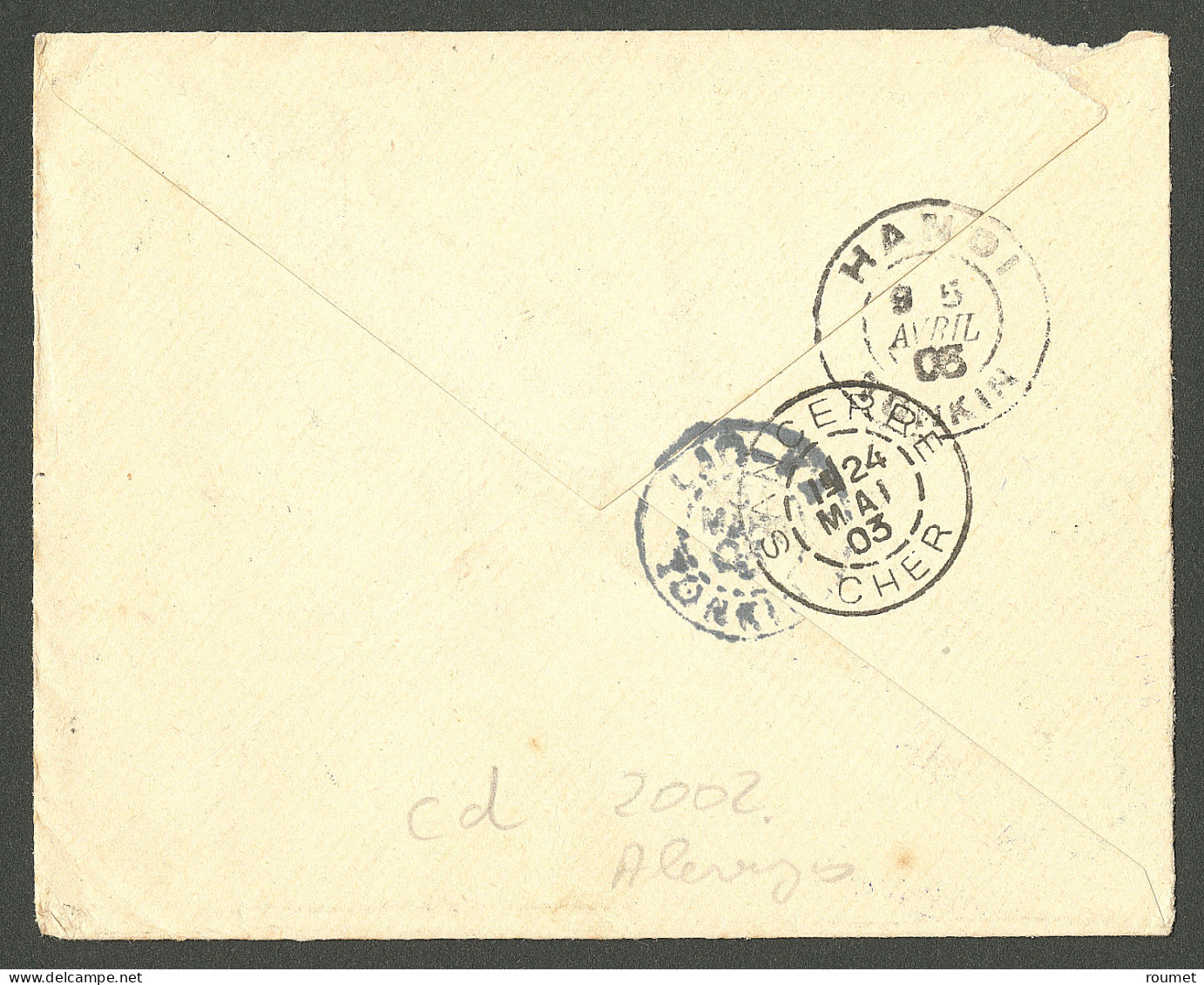 Lettre Cad "Baxat/Tonkin" Mars 1903 Sur Enveloppe En FM Pour Sancerre. - TB - Other & Unclassified