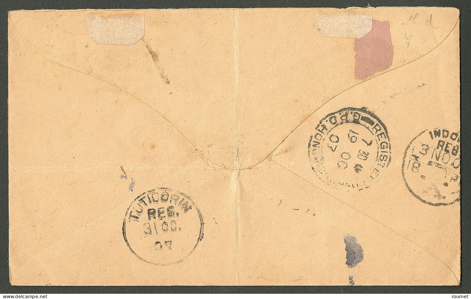 Lettre Cad "Canton-Chine" Oct 1907 Sur Canton 37 + 43 Sur Enveloppe Recommandée Pour L'Inde, Arr. Tuticorin (Thoothukudi - Altri & Non Classificati