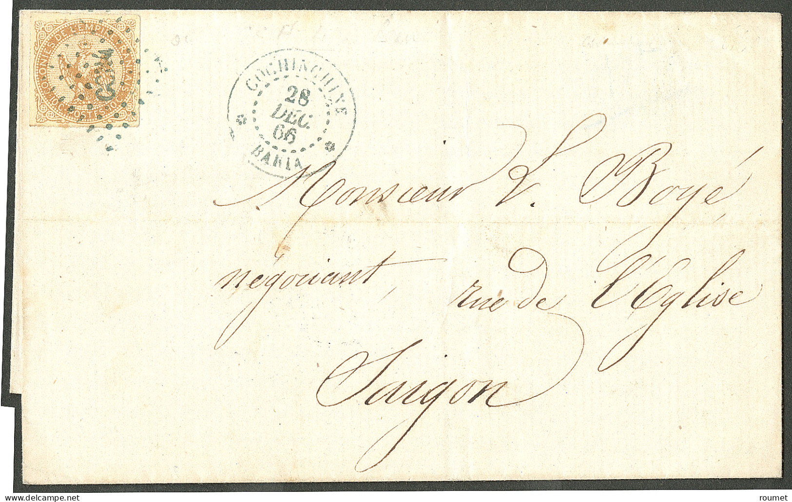 Lettre Losange Bleue "CCN4" Sur CG 3, à Côté Cad Bleu "chine/Baria" Déc 66, Sur Enveloppe Locale Pour Saïgon Avec Arr. A - Other & Unclassified