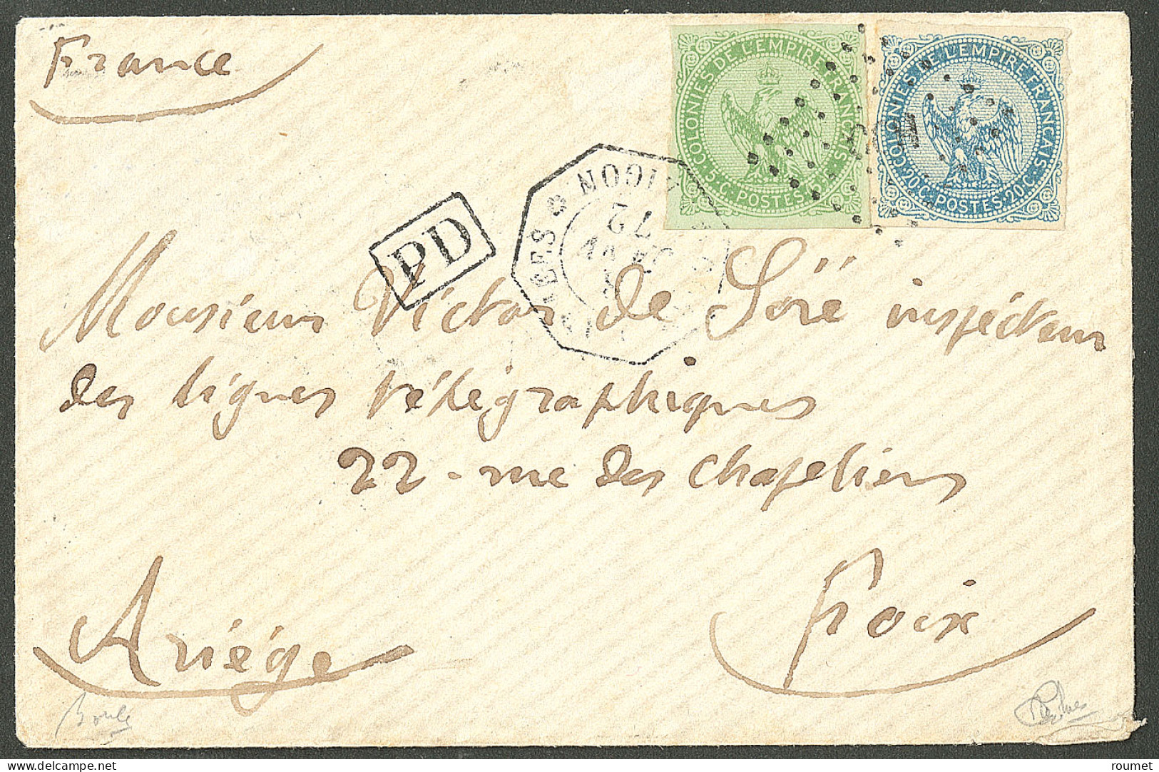 Lettre Losange "CCH" Sur CG 2 + 4. Cad Octog. "Corr. D'Armées/Saigon" Sur Enveloppe Pour Foix, 1872. - TB - Altri & Non Classificati