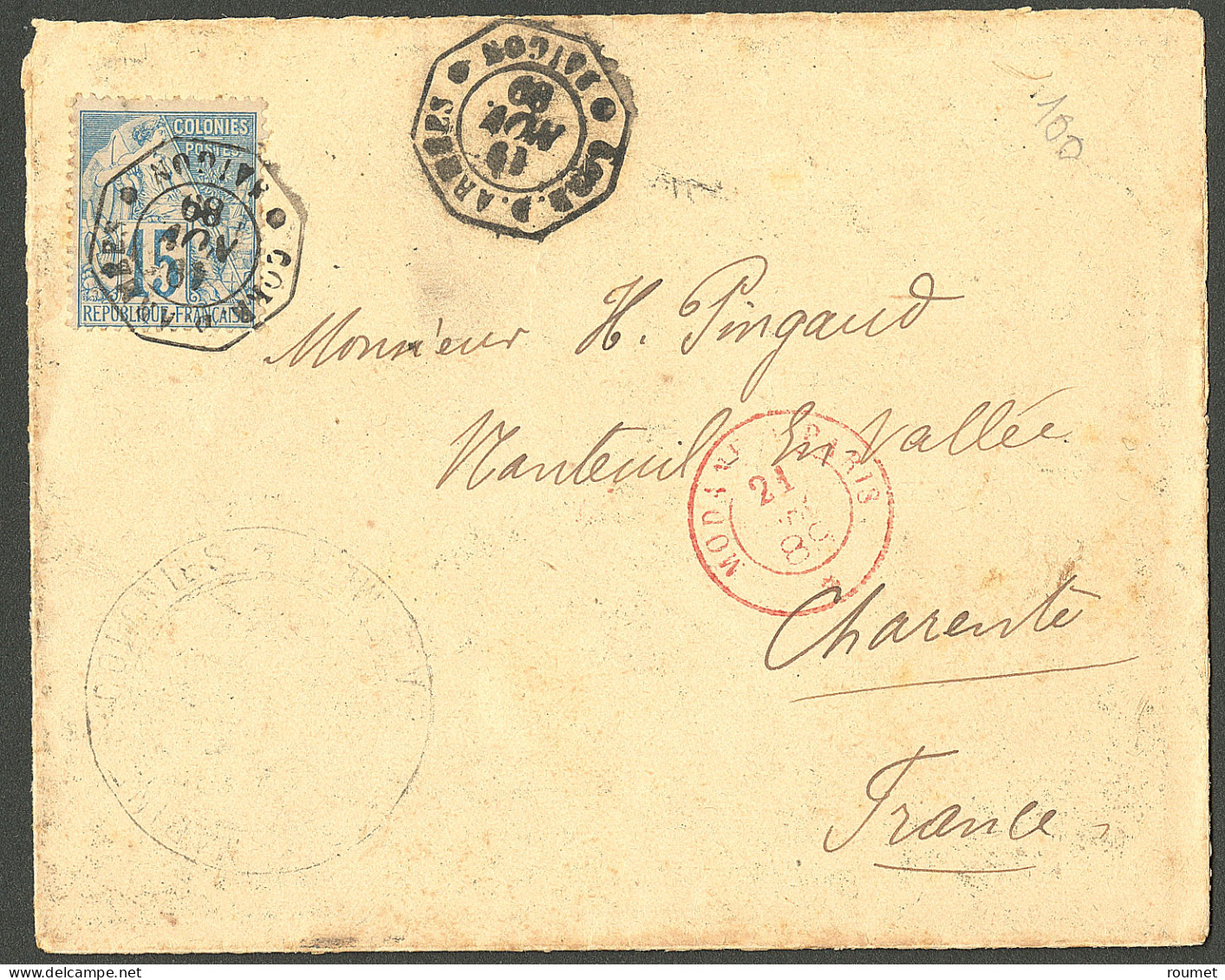 Lettre Cad Octog. "Corps D'armées/Saigon". CG 51 Sur Enveloppe Pour Nanteuil, 1889. TB. - Other & Unclassified