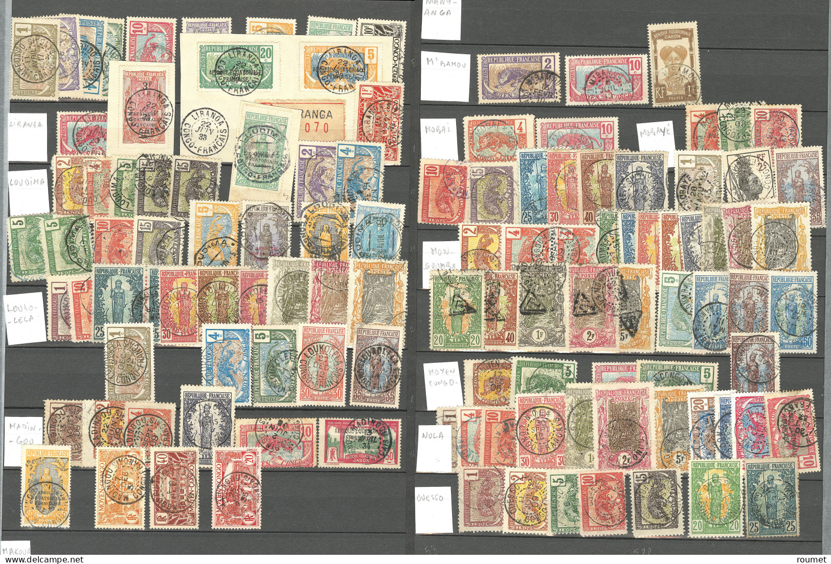 Collection. 1900-1933, Sur Timbres Du Gabon, Moyen Congo Ou Tchad, Obl Choisies Et Petits Bureaux, Entre Ballois Et Zing - Altri & Non Classificati