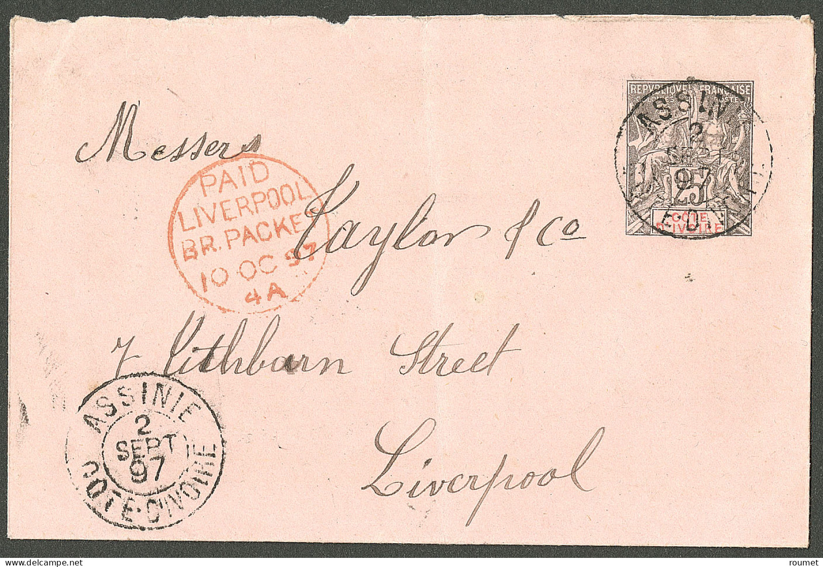 Lettre Cad "Assinie/Côte D'Ivoire". Entier 25c Pour Liverpool, 1897. - TB. - R - Andere & Zonder Classificatie